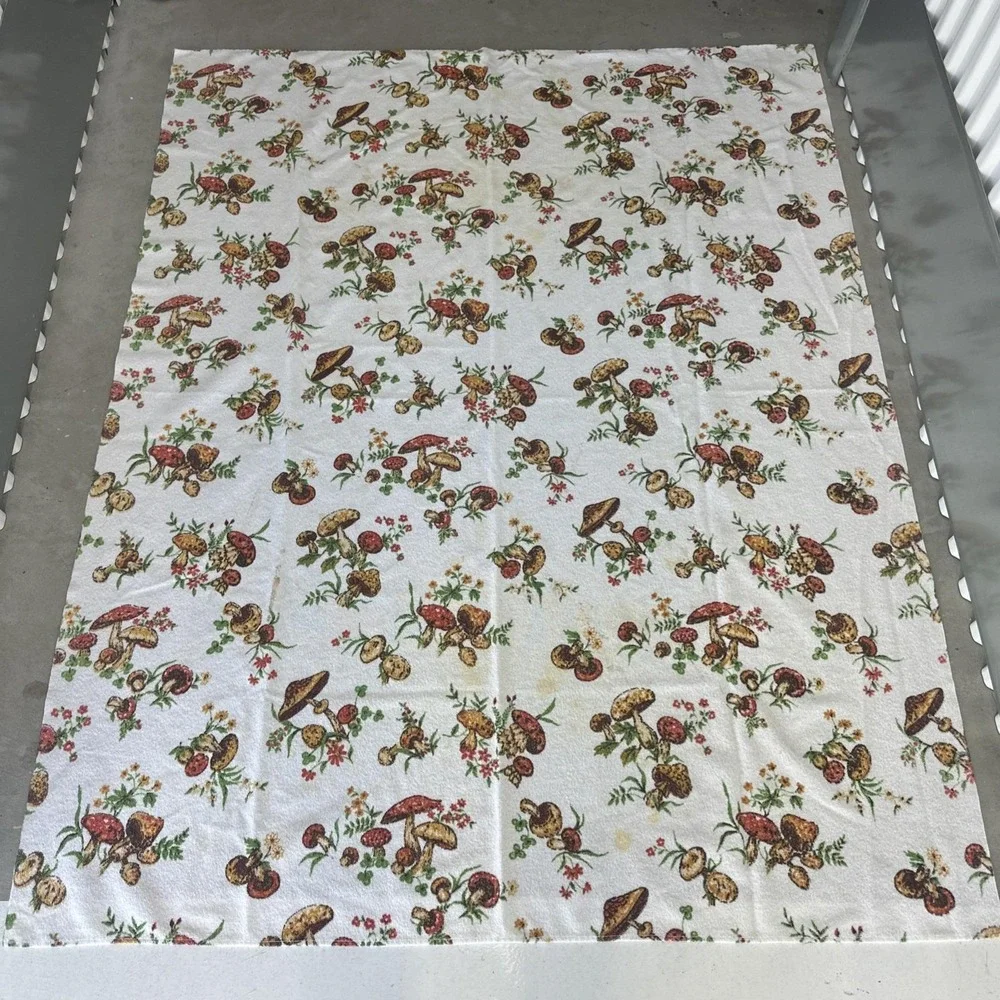 1960s Vintage Mushroom Tablecloth 52 X 66